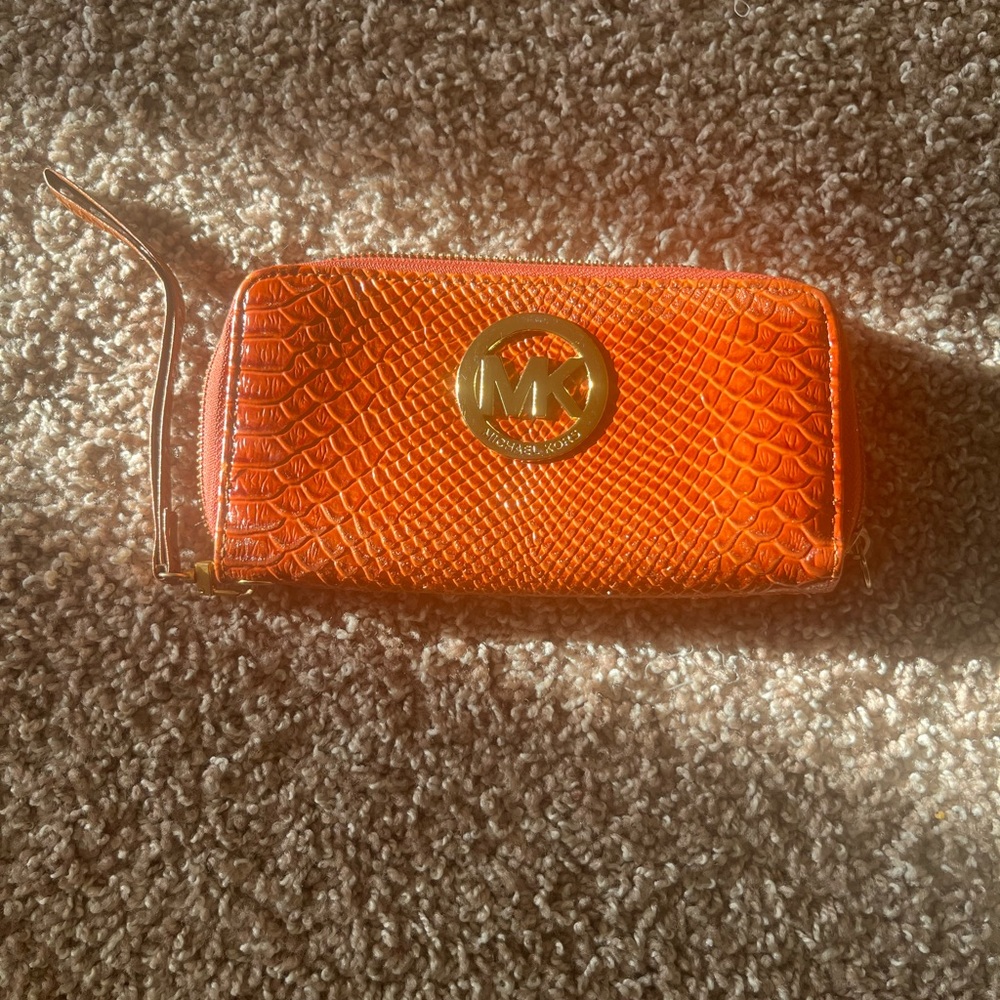 Michael Kors Crocodile full size Clutch/Wristlet  (orange)